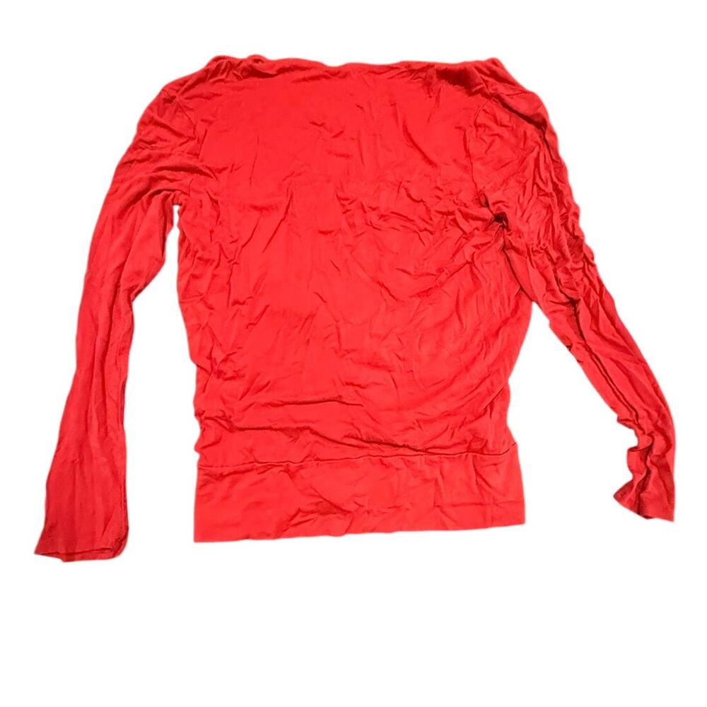 New York & Company Women's Red Wrap Front Long Sleeve Banded Hem Top Size Large
